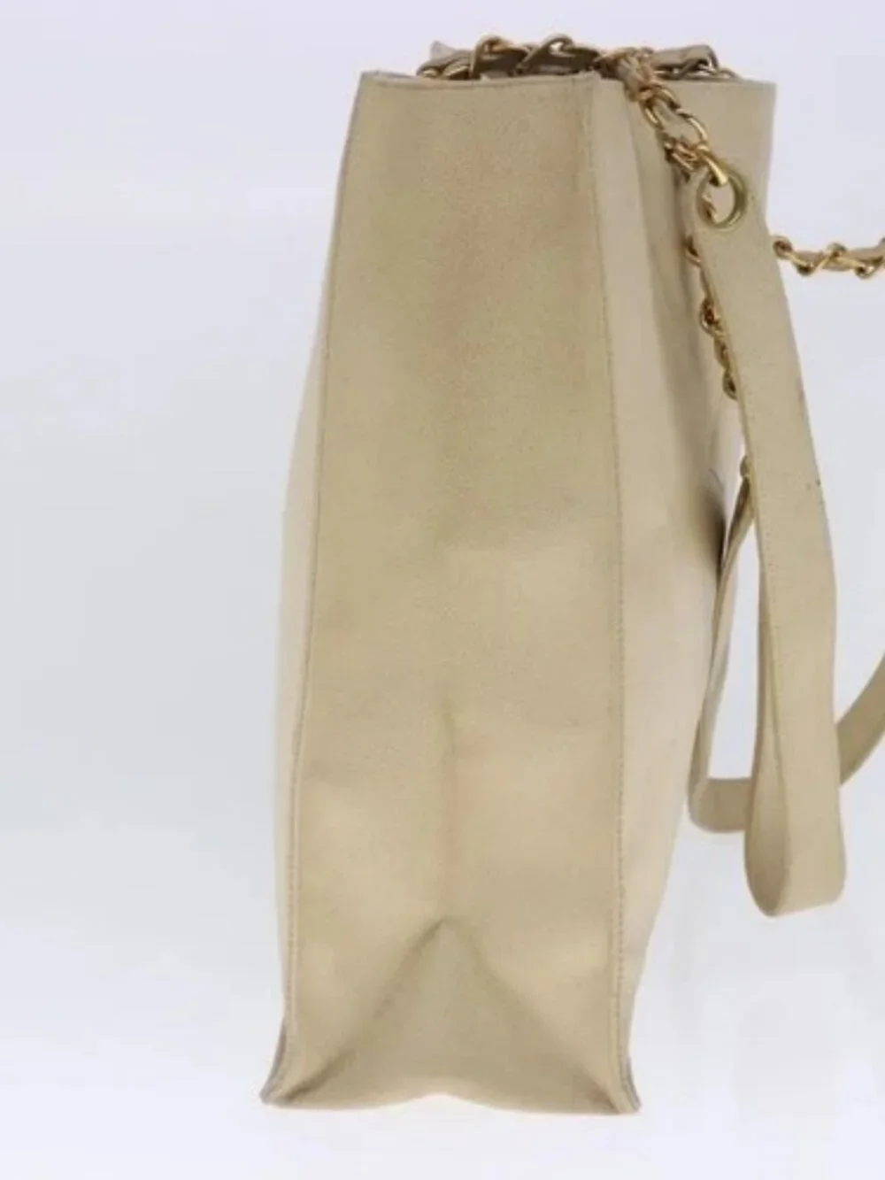 CHANEL COCO Mark Chain Tote Bag Grained Calf Skin Beige Gold CC Auth bs18886